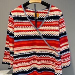 Ruby Rd. Women's Plus Size 1X Aztec Stripe Beaded V-Neck 3/4 Sleeve Top Blouse